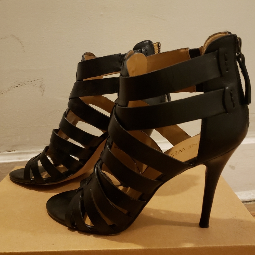 Black strappy sandal heels